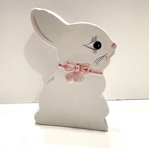 Vintage‎ Ceramic Bunny Shelf Sitter Skinny Unique Hand Painted Made In Portugal